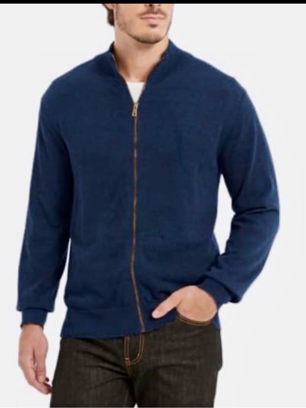 Men's Zip-Up Knit Jacket in Navy